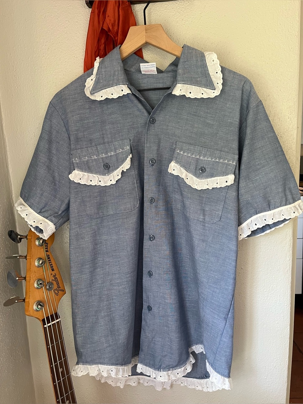 vintage upcycled lace button down shirt